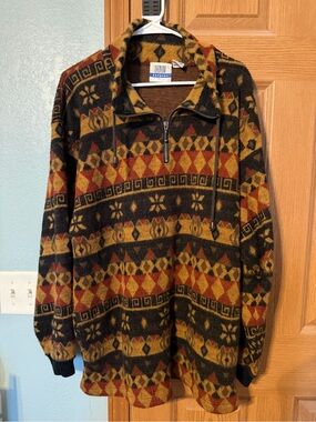 Vintage 90s Denim Express Southwestern Aztec Quarter Zip Sweater Pullover Large